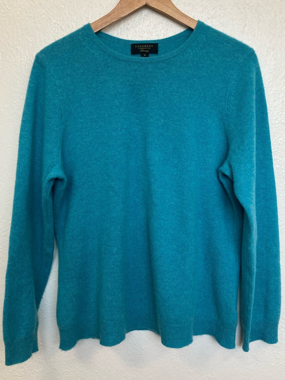 Cashmere Sweater Womens XL Crewneck Aqua Teal Blue Knit Charter Club Luxury Soft